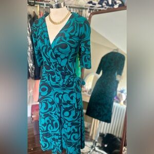 H&M Teal and Black Wrap-Style Midi Dress